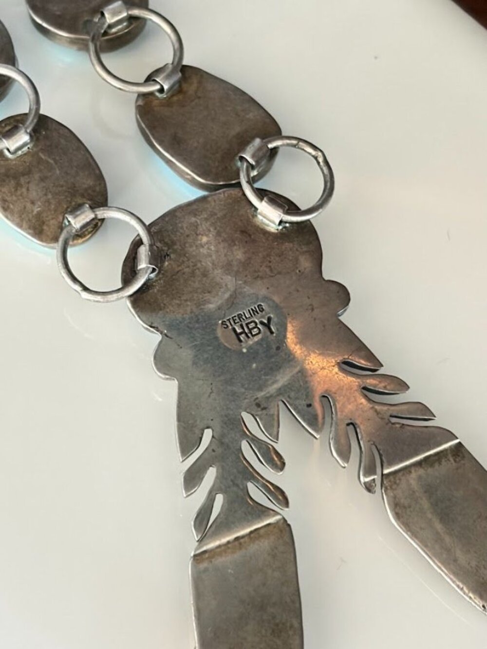 Vintage HBY Harry B Yazzie Navajo Sterling Turquoise Coral Feather Necklace - Picture 8 of 10